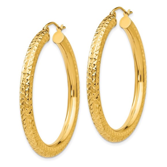 14k Diamond-cut 4mm Round Hoop Earrings - Picture 4 of 4